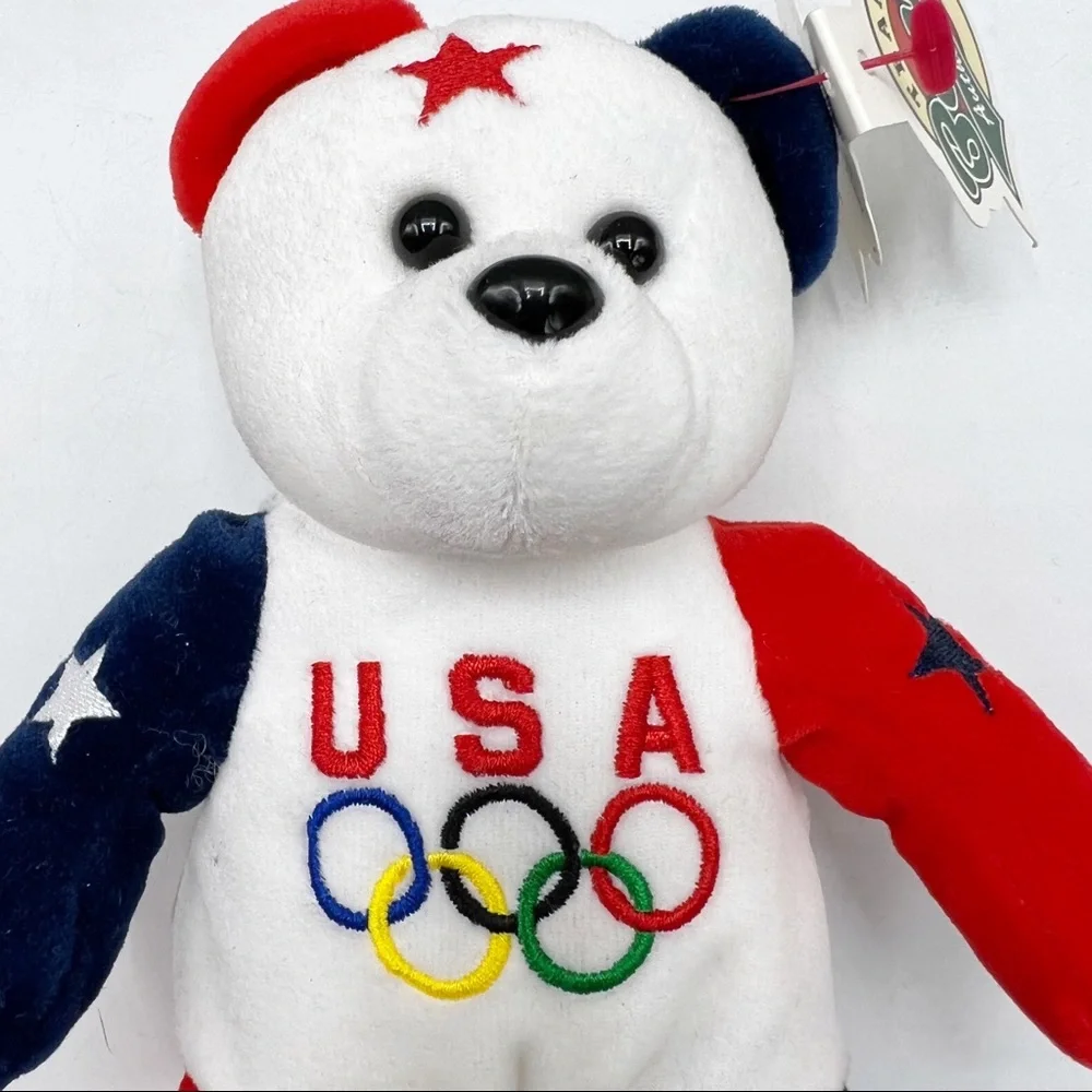 Vintage 1999 Team Beans Authentic Victory 11 USA Olympic Bear Plush, 8 inch
